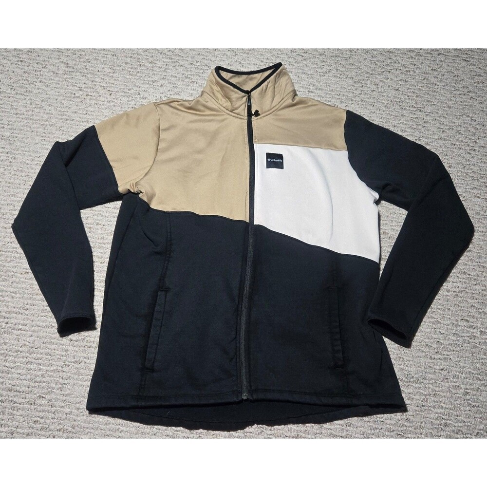 Columbia Lodge Hybrid Full Zip Color Block Jacket Women's XL Black Tan Fleece